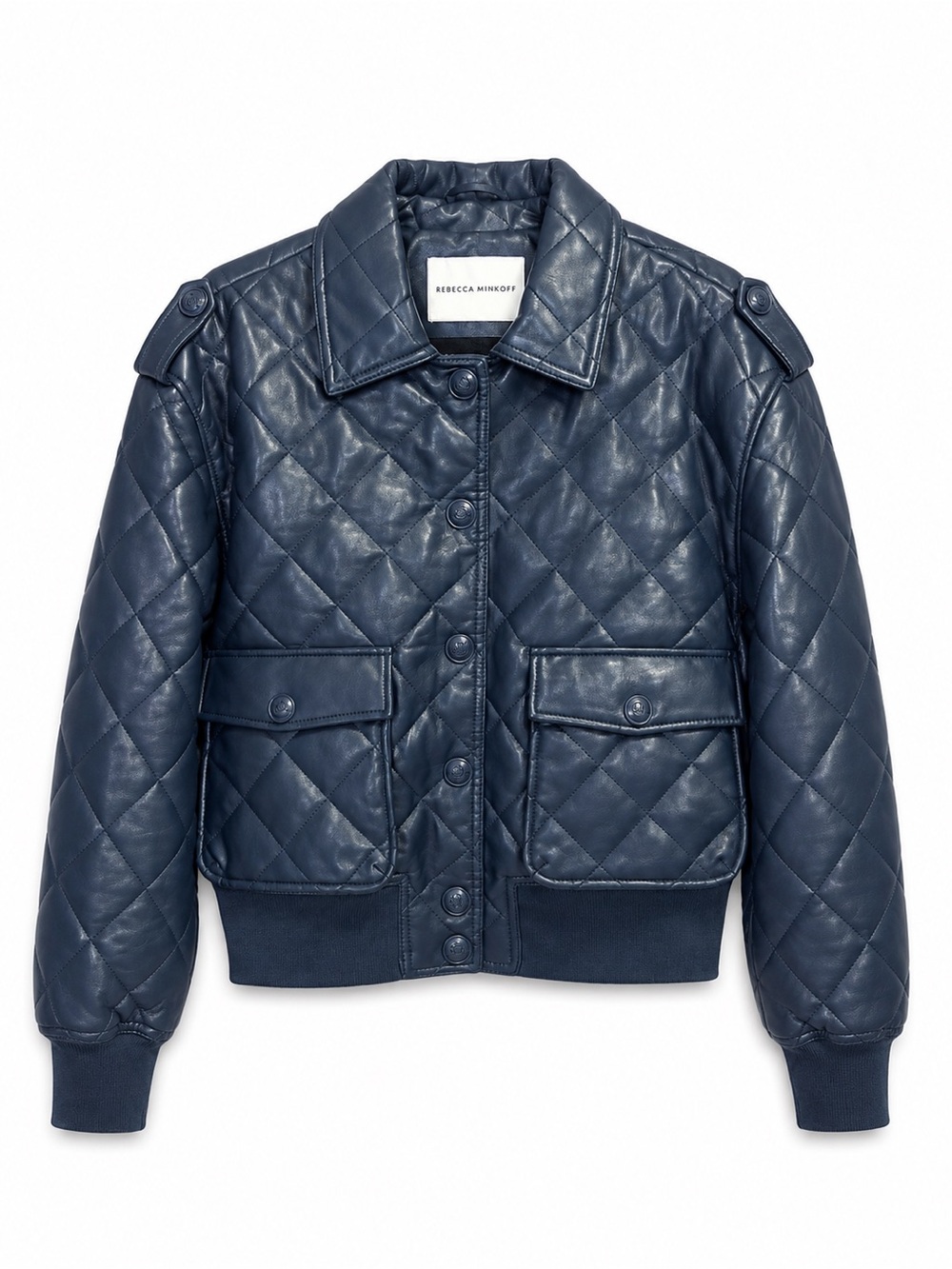 Rebecca Minkoff Quilted Faux Leather Bomber Jacket Blue Size Small